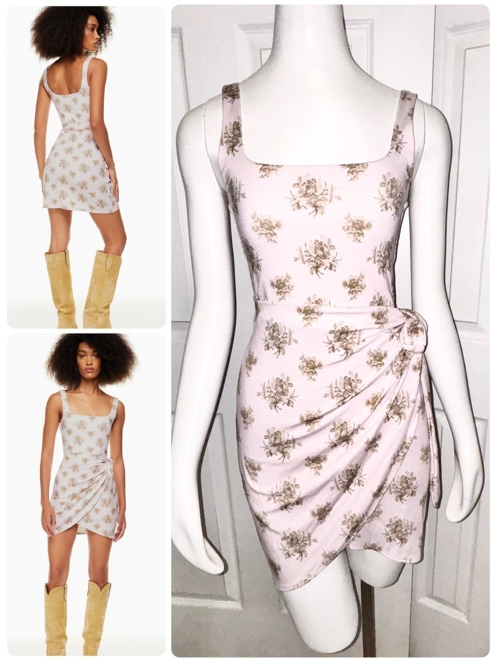 Aritzia Wilfred New Saturn Wrap Mini Dress Floral Talc Pink Sandy Beige Sz Small